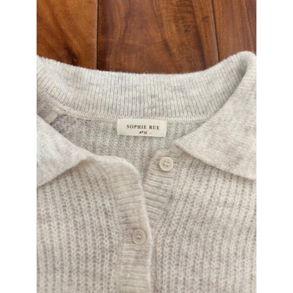 Sophie Rue M Cream Ribbed Knit Polo Collar Sweater Oatmeal - Picture 2 of 3